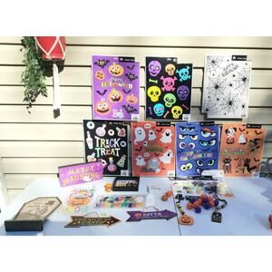 New Halloween Decor Bundle Wood Decor, Window Clings, Gel, Pom Pom, Arrows B5